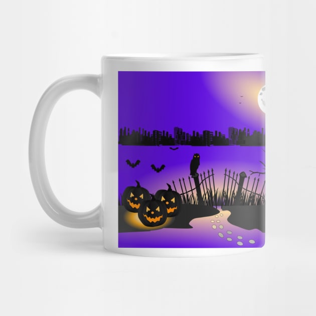 Halloween background with pumpkins, Graves, full moon, and bats stock illustration by ikshvaku